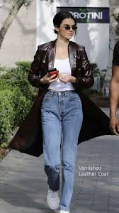 Kendall Jenner In The Varnished Leather Coat Leather Coat Outfit Autumn Fashion Fashion