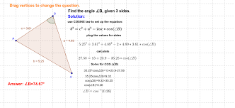We know angle c = 37º, and sides a = 8 and b = 11 the law of cosines says: Use Cosine Law To Find An Angle Given 3 Sides Geogebra