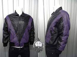 Vintage 80s Black And Purple Leather Jacket Bomber Jacket Aviator Jacket Real Leather Biker Jacket Racer Jacket Mens Small Hipster Jacket Purple Leather Jacket Hipster Jackets Leather Bomber Jacket