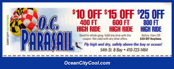 Occoupons O C Parasail 54th St Bayside Ocean City Md Grab Your Coupon Before You Ride Up High Oceanc Ocean City Maryland Ocean City Ocean City Md