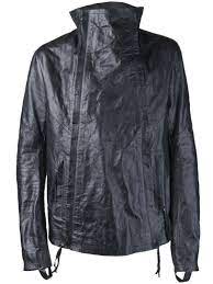 Black Calf Aluminum Sandwich Leather Jacket From Boris Bidjan Saberi Featuring A Funnel Neck Front Double Concealed Zip Up Fast Jackets Leather Jacket Leather