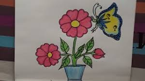 Butterfly easy bouquet of flowers drawing colored. How To Draw A Beautiful Flower And Butterfly Youtube