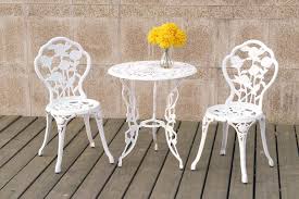 Poundex P50203 3 Pc White Floral Design Casting Aluminum And Iron Garden Patio Bistro Table And Chair Set Bistro Patio Set Patio Furniture Sets Bistro Set