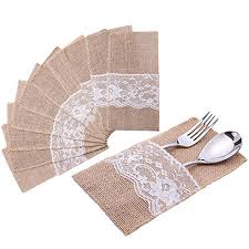 Check spelling or type a new query. Handrong 20pcs Natural Burlap Lace Silverware Napkin Holder Knife Fork Cutlery Pouch 4 X 8 Inch Tableware Utensils Bag For Rustic Wedding Party Bridal Baby Shower Christmas Favor Decorations Gifts Buy Online