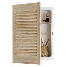 Medicine cabinets offer secure storage options to keep medications away from contamination and keep all medication in a single convenient spot by installing medicine cabinets in bathroom areas. Louver Doors Rectangle Recess Mount 1 Door Medicine Cabinet W Basic White Finish Unfinished Pine Frame Steel Or Molded Plastic Construction By Jensen Formerly Broan Kitchensource Com
