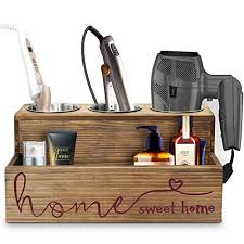 Hairdryers tend to take up a lot of space in your bathroom. Brown Makeup Unistyle Rustic Hair Dryer Holder Hair Tools And Styling Supplies Organizer Wooden Storage For Vanity And Bathroom Rustic White Elegant Design Vanity Caddy For Accessories Toiletries Bathroom Storage Organization