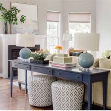 Aqua Lamp On Darker Blue Console Sofa Table Styling Small Console Tables Table Behind Couch