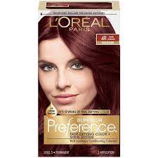 Dyed hair black hair dye hair burgundy brown hair color hair makeover dark red hair dyed red hair dark with nutrisse nourished hair means better colour. L Oreal Paris Superior Preference Fade Defying Shine Permanent Hair Color 4r Dark Auburn 1 Kit Walmart Com Walmart Com