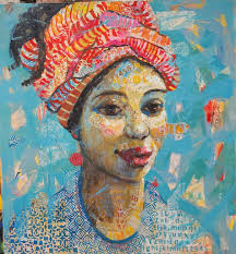 Mixed media portrait series using textiles and beads