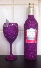 Glitter Wine Glass With Free Decorative Bottle Birthday Anniversary Engagement Bottles Decoration Wine Bottle Crafts Bottle Crafts