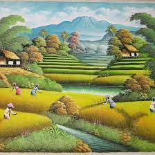 Padi menguning, sedang memanen, membajak sawah, dan berbagai macam lukisan dengan objek sawah. Lukisan Pemandangan Sawah Panen Padi Ukuran 135 X 85 Cm Shopee Indonesia