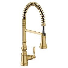 More kitchen sinks by material. Moen One Handle Pre Rinse Spring Pulldown Kitchen Faucet Brushed Gold S73104bg Overstock 31312628