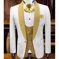 Best man wedding tuxedo wedding wedding suits groom tuxedo tuxedo for men rent a tux blue groomsmen tiffany blue weddings vest and tie. White Wedding Tuxedo For Groom With Gold Shawl Lapel 3 Piece Custom Slim Fit Men Suits Set Jacket Vest Pant Male Fashion Clothes Suits Aliexpress