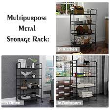 The transformable 3 tier mobile utility cart provides efficient mobile storage for use in the kitchen, office, garage or outdoors. Amazon Com Homefort 4 Tier Metal Rolling Utility Cart 4 Shelf Storage Organizer With Wheels Perfect For Home Office Kitchen Bathroom Organization Black Home Kitchen