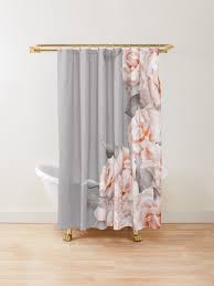 Shabby Chic Vintage Peach Roses Frame On Gray Shower Curtain By Utart In 2020 Cute Shower Curtains Gray Shower Curtains White Shower Curtain