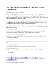 Menurut pikologi humani abraham malow, tindakan kita dimotivai untuk mencapai keperluan t. Teori Hierarki Kebutuhan Maslow