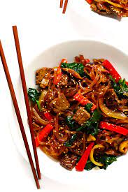 Fiery looking red hot soup can be intimidating to some people, but i have to say, Japchae Korean Noodle Stir Fry Gimme Some Oven