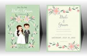 Cute Bride And Groom For Wedding Invitations Card In 2020 Couples Invitations Wedding Card Design Wedding Drawing
