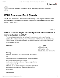 Use this fire extinguisher inspection template when conducting monthly checks of fire extinguishers in the workplace. Pdf Inspection Checklists Sample Checklist For Manufacturing Facilities Osh Answers Canadian Centre For Occupational Health And Safety Http Www Ccohs Ca Home Osh Answers Health Safety Programs Osh Answers Fact Sheets