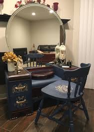 Art Deco Waterfall Vanity Makeover Navy Gold Bombay Mahogany Deco Furniture Art Deco Dressing Table Furniture Makeover