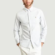 Xs (slim fit) état (description) : Chemise Oxford Rayee Cintree Bleu Clair Polo Ralph Lauren L Exception