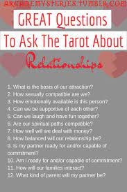 Maybe you would like to learn more about one of these? Great Questions To Ask The Tarot About Relationships Tarot Cards For Beginners Tarot Tarot Learning