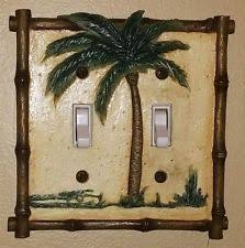 Ceramic Palm Tree 2 Gang Light Switch Cover Wall Plate Bamboo Tropical Decor Light Switch Plate Cover Palm Tree Lights Switch Plates
