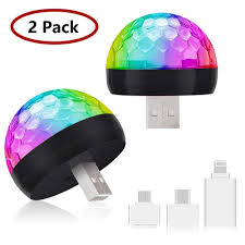 Usb Mini Disco Lights Party Lights Magic Disco Ball Light Sound Activated Colorful Strobe Led Lights With 3 Plugs For Ktv Club Dj Stage Atmosphere Christmas Party Interior Car Lights Black 2 Pack