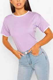 Ringer T Shirt Boohoo In 2020 Shirt Outfit Women Purple Shirt Outfits Light Purple Shirt