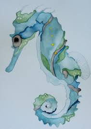 Art Ed Central Loves This Nautical Watercolor Art Blue Seahorsecrab 8x10 Signed Print Blue And Sea Green Print By Ssbaud Nautical Watercolor Art Watercolor Art