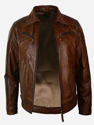 Mens Distressed Leather Biker Jacket Belted Brown Fur Collar Distressed Leather Jacket Leather Jacket Leather Jacket Men