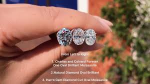 oval moissanite and diamond comparison