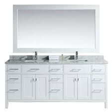 A pair of decorative wall mirrors adds a geometric element. Design Element Dec088 W London 78 Inch Double Sink Vanity In White