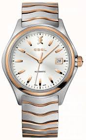 Ebel Men S Wave Automatic Date Display Two Tone Rose Gold 1216204 First Class Watches Bracelet Watch Wave Bracelet Luxury Watches For Men