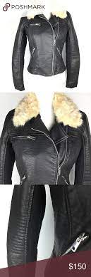 Zara Trafaluc Black Moto Jacket Faux Fur Collar S Faux Fur Jacket Faux Fur Collar Black Moto Jacket