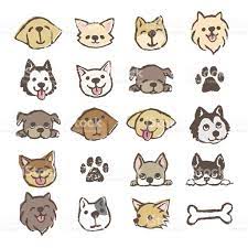 different types of dogs icon set color on white background マンガのスケッチ 動物 イラスト おしゃれ チワワ イラスト