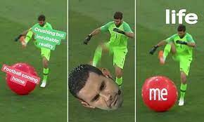 Trending images, videos and gifs related to liverpool! Brazil Keeper Alisson Gets Meme Treatment After Stamping On Giant Inflatable Ball Daily Mail Online