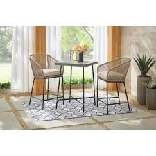 Haymont 3 Piece Steel Wicker Outdoor Patio Bistro Set With Beige Cushions In 2020 Outdoor Bistro Set Bistro Set Indoor Bistro Set