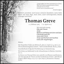 Traueranzeigen von Thomas Greve