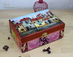 Wooden Tea Box Hand Decorated Box Decoupage Box Kitchen Decor Wooden Tea Box Decoupage Box Handmade Box