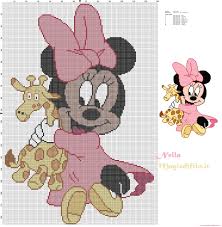 Free cross stitch chart : Baby Minnie Mouse With Giraffe Free Cross Stitch Patterns Simple Unique Alphabets Baby