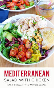 Mediterranean Salad With Chicken Recipe Mediterranean Salad Best Salad Recipes Easy Salad Recipes