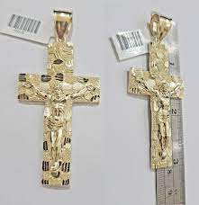 Real 10k Yellow Gold Cross Charm Pendant Nugget Jesus Crucifix 3" Inch – My  Elite Jeweler