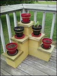 I Came Up With This Idea For A Low Cost Plant Stand 3 8x16 Cement Blocks And 3 8x8 Blocks And A 2x10 Pressure Diy Plant Stand Plant Stand Budget Backyard