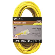 Southwire 50 Ft 12 3 Sjtw Hi Visibility Outdoor Heavy Duty Extension Cord With Power Light Plug 2588sw0002 Outdoor Extension Cord Extension Cord Cord