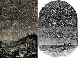 A chuva de meteoros mais célebre da história foi a 'leonídea de 1833', onde foram vistos mais de 150.000 meteoros por hora e foi retratada em um entalhe de madeira (fig. Ao Vivo Chuva De Meteoros Leonidas 2016 Galeria Do Meteorito