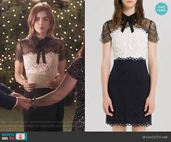 Aria S Black And White Lace Dress On Pretty Little Liars Pretty Little Liars Outfits Lace White Dress Pretty Little Liars Fashion