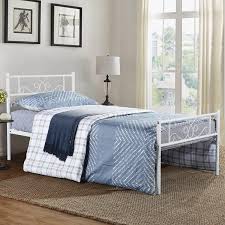 Zinus metal platform bed frame with headboard and footboard (full|contemporary). Twin Full Size Easy To Assemble Metal Bed Frame Platform Box Spring Replacement With Headboard And Footboard Black White Overstock 23159701