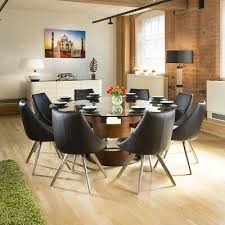 Wood modern round dining table for 8. Large Round Glass Top Walnut Dining Table 8 Black Modern Chairs Ebay