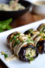 Herby Cauliflower Couscous Stuffed Eggplant Rolls Paleo Vegan Healthy Recipes Eggplant Rolls Whole Food Recipes